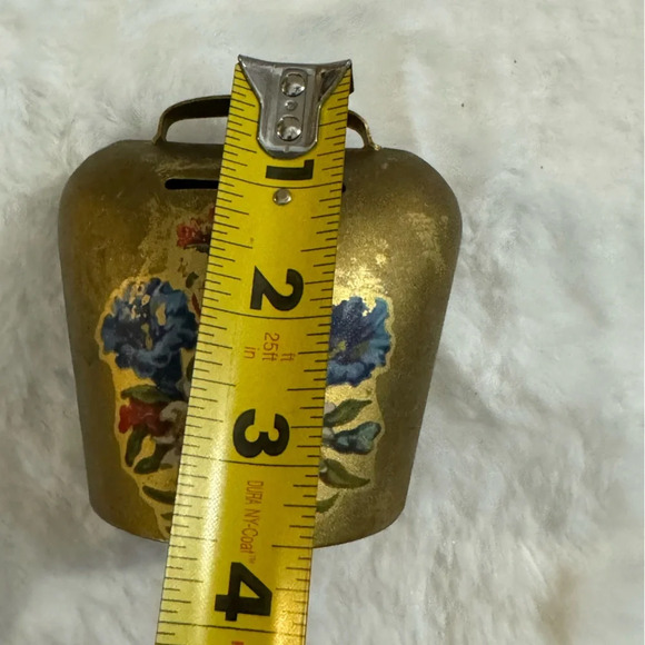 Vintage Brass Bavarian Floral Cowbell Shaped Piggy Coin Bank Cottagecore Rustic - Picture 7 of 9